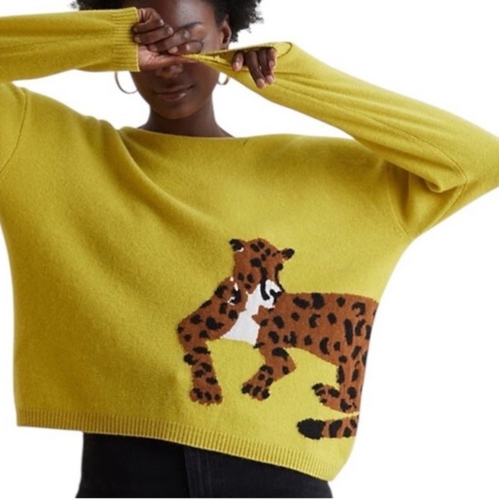 Anthropologie, Chartreuse Leopard Sweater by Maeve, 100% cashmere